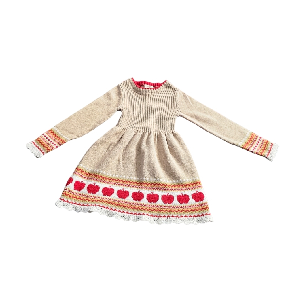 Cynthia Rowley Beige Knit Dress with Red Apple Accents Size 5/6